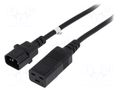 Cable; 3x1.5mm2; IEC C14 male,IEC C19 female; 2m; black; 10A; 250V QOLTEC QOLTEC-53990