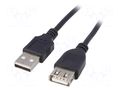 Cable; USB 2.0; USB A socket,USB A plug; nickel plated; 3m; black AKYGA AK-USB-19