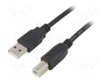 Cable; USB 2.0; USB A plug,USB B plug; nickel plated; 5m; black AKYGA AK-USB-18