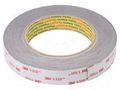 Tape: fixing; W: 19mm; L: 5m; Thk: 1.1mm; acrylic; grey 3M 3M-4941-19-5