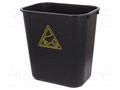 Waste bin; ESD; 370x260x380mm; 35l; polypropylene; black STATICTEC PRT-STS1326