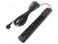 Plug socket strip: protective; Sockets: 6; 250VAC; 10A; black ARMAC M6/100/CZ