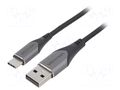 Cable; USB 2.0; USB A plug,USB C plug; nickel plated; 3m; silver VENTION CODHI