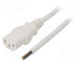 Cable; 3x1mm2; IEC C13 female,wires; PVC; 3m; white; 10A; 250V LIAN DUNG SN31-3/10/3WH