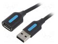 Cable; USB 2.0; USB A socket,USB A plug; nickel plated; 3m; black VENTION CBIBI