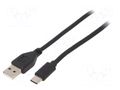 Cable; USB 2.0; USB A plug,USB C plug; gold-plated; 1.8m; black GEMBIRD CCP-USB2-AMCM-6