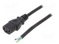 Cable; 3x0.75mm2; IEC C13 female,wires; PVC; 1.8m; black; 10A; 250V LIAN DUNG SN31-3/07/1.8BK