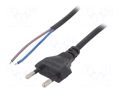Cable; 2x0.75mm2; CEE 7/16 (C) plug,wires; PVC; 1.5m; black; 2.5A AKYGA AK-OT-05A