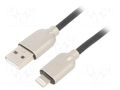 Cable; USB 2.0; Apple Lightning plug,USB A plug; 2m; black GEMBIRD CC-USB2R-AMLM-2M