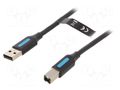 Cable; USB 2.0; USB A plug,USB B plug; nickel plated; 2m; black VENTION COQBH