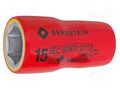 Socket: 6-angles; insulated,socket spanner; HEX 15mm; 3/8" BERNSTEIN BRN-16-491-VDE