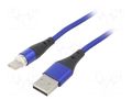 Cable; USB 2.0; USB A plug,USB C plug; nickel plated; 1m; blue AKYGA AK-USB-42