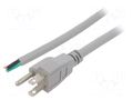 Cable; 3x16AWG; NEMA 5-15 (B) plug,wires; PVC; 1.8m; grey; 13A LIAN DUNG S21-3/16/1.8GY