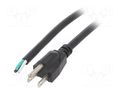 Cable; 3x16AWG; NEMA 5-15 (B) plug,wires; PVC; 1m; black; 13A; 125V LIAN DUNG S21-3/16/1BK