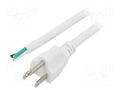 Cable; 3x16AWG; NEMA 5-15 (B) plug,wires; PVC; 1m; white; 13A; 125V LIAN DUNG S21-3/16/1WH