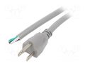 Cable; 3x16AWG; NEMA 5-15 (B) plug,wires; PVC; 3m; grey; 13A; 125V LIAN DUNG S21-3/16/3GY