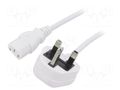 Cable; 3x0.75mm2; BS 1363 (G) plug,IEC C13 female; PVC; 1m; white LIAN DUNG SN23-3/07/1WH