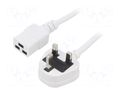 Cable; 3x1.5mm2; BS 1363 (G) plug,IEC C19 female; PVC; 2m; white LIAN DUNG SN317-3/15/2.0WH