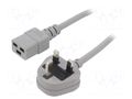 Cable; 3x1.5mm2; BS 1363 (G) plug,IEC C19 female; PVC; 3m; grey LIAN DUNG SN317-3/15/3.0GY