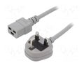 Cable; 3x1.5mm2; BS 1363 (G) plug,IEC C19 female; PVC; 5m; grey LIAN DUNG SN317-3/15/5.0GY