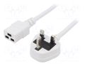 Cable; 3x1.5mm2; BS 1363 (G) plug,IEC C19 female; PVC; 5m; white LIAN DUNG SN317-3/15/5.0WH