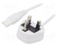 Cable; 2x0.75mm2; BS 1363 (G) plug,IEC C7 female; PVC; 3m; white LIAN DUNG SN38-2/07/3WH