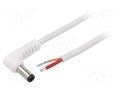 Cable; 1x1mm2; wires,DC 5,5/2,1 plug; angled; white; 0.5m WEST POL A21-TT-C100-050WH