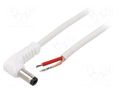 Cable; 1x1mm2; wires,DC 5,5/2,5 plug; angled; white; 0.5m WEST POL A25-TT-C100-050WH