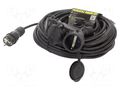 Extension lead; 3x2.5mm2; Sockets: 3; rubber; black; 10m; 16A KEL W-01193