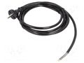 Cable; 2x1.5mm2; CEE 7/17 (C) plug,wires; PUR; 3m; black; 16A; 230V PLASTROL W-98579