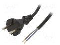 Cable; 2x1mm2; CEE 7/17 (C) plug,wires; PUR; 3.8m; black; 10A; 230V PLASTROL W-98547