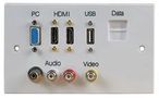 WALLPLATE, 2G, HDMI/VGA/USB A/AV/RJ45 PELR0107