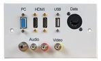 WALLPLATE, 2G, HDMI/VGA/USB A/AV/RJ45 PELR0108