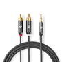 Stereo Audio Cable | 3.5 mm Male | 2x RCA Male | Gold Plated | 1.00 m | Round | Grey / Gun Metal Grey | Cover Window Box CATB22200GY10 5412810318643