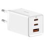 Seinalaadija GaN5 Pro 65 W USB + 2xUSB-C QC3.0 PD3.0 USB-C 1 m kaabliga, valge CCGP120202 6932172617516