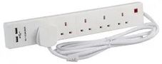 EXT LEAD 5 GANG WITH USB  WHT 2M 2068SU WHT