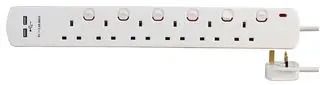 EXTENSION LEAD 6 GANG WITH USB WHITE 2M 8618SU.
