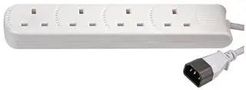 IEC C14 TO 4 GANG MAINS SOCKET WHT 1.5M PEL01208