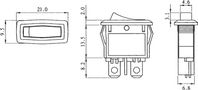 Rocker switch; ON-OFF, fixed, 2pins. 3A/250Vac, 19.4x7mm SPST, black R13-243A-02