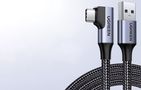 Kabelis USB A kištukas - USB C kištukas kampinis, 1m 3A juodas, su nailoniniu šarvu US385 UGREEN UGREEN/20299