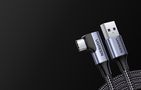 Kabelis USB A kištukas - USB C kištukas kampinis, 1m 3A juodas, su nailoniniu šarvu US385 UGREEN UGREEN/20299