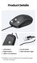 Wired USB Optical Mouse 1200 DPI, Black UGREEN/90789