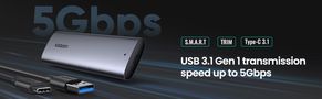 Išorinis korpusas SSD M.2 NGFF SATA 3.0 5Gbps (USB-C lizdas), pilkas UGREEN/10903