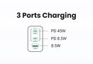 Sieninis įkroviklis Nexode S GaN 65W USB-A + 2xUSB-C QC4.0+ PD3.0, pilkas UGREEN/35042 6941876230426