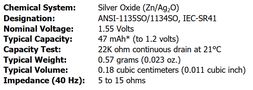 Silver Oxide Battery 392/384 (SR41,LR41, AG3, L736, V3GA) 1.5V 47mAh ENERGIZER SR41/ENE 7638900083095