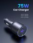 Automobilinis įkroviklis 75W 12-24V USB-A + 2xUSB-C QC3.0 PD3.0, pilkas UGREEN/35024 6941876230242