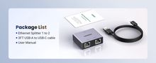 Gigabit Ethernet Splitter 1 to 2 RJ45 (8P8C), Silver UGREEN/45311 6941876243112