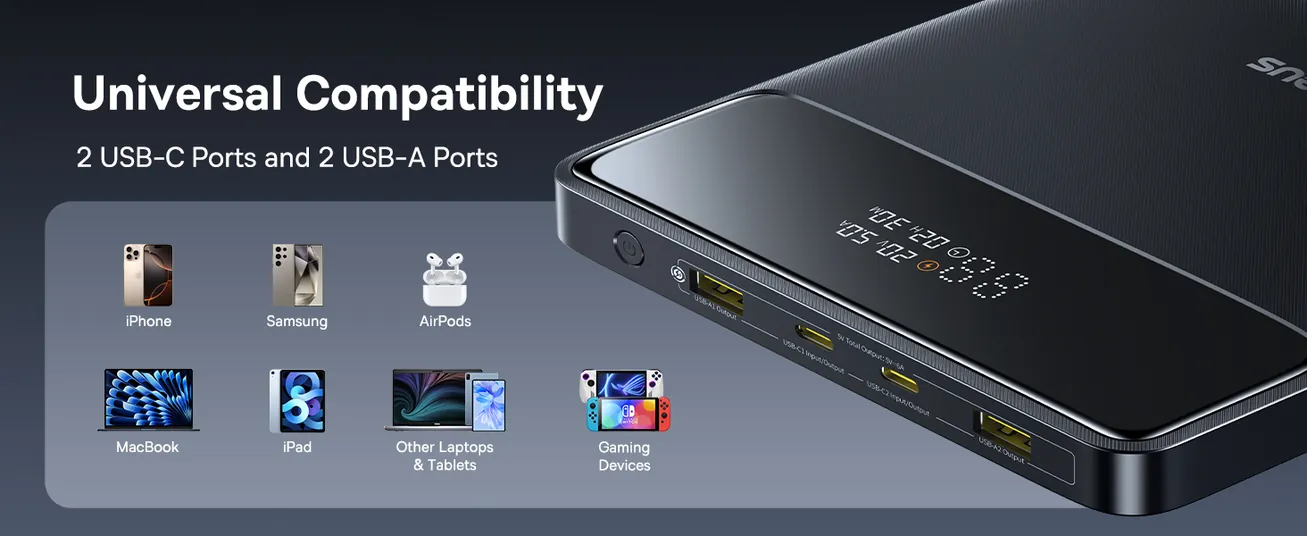 LiPo išorinis akumuliatorius (Powerbank) 20000mAh 100W 2xUSB + 2xUSB C Blade H1, juodas BASEUS P10021604123-00 6932172682446