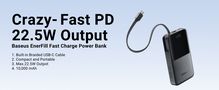 LiPo Powerbank 10000mAh 22.5W USB + USB-C со встроенным кабелем USB-C EnerFill Bipow2 черный BASEUS E0027600 6932172691875