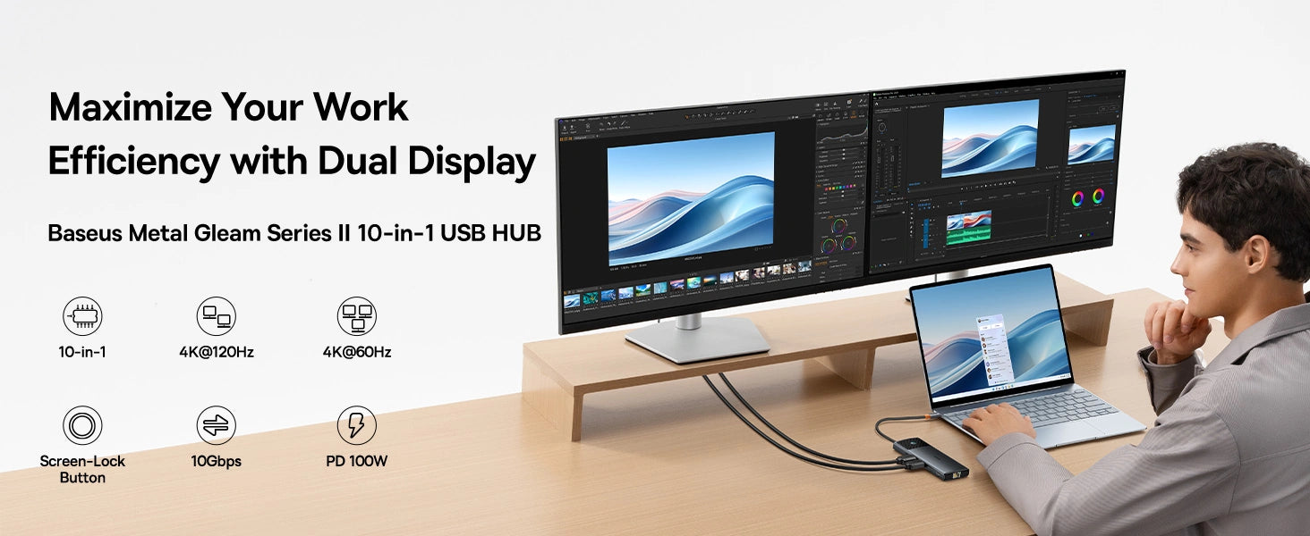 Docking Station 1in10 USB C plug - 2xHDMI RJ45 SD/TF USB3 BASEUS B00061800123-01 6932172689667